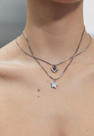 Set di 2 collane impermeabili a forma di stella e cuore