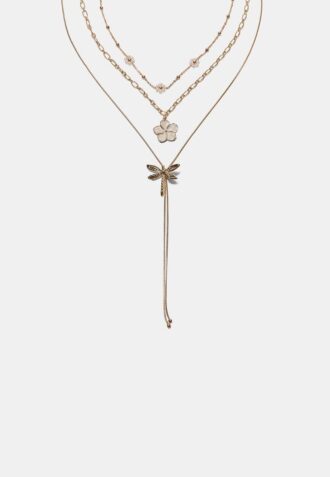 Set di 3 collane con fiori e libellule