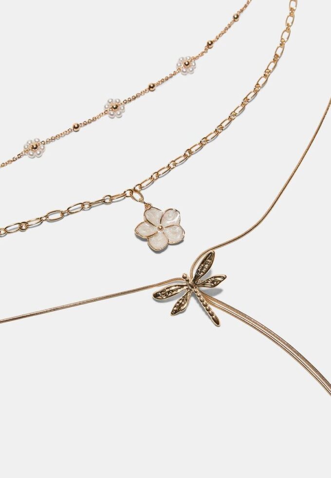 Set di 3 collane con fiori e libellule