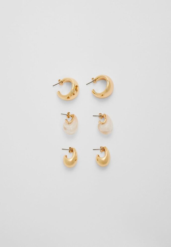 Set di 3 paia di mini orecchini voluminosi