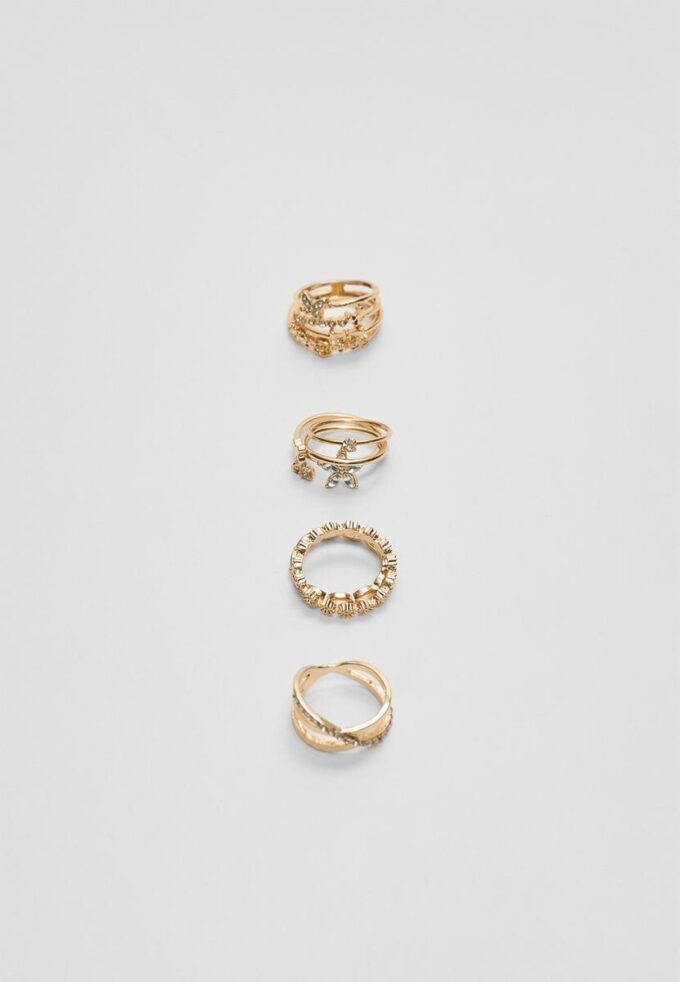 Set di 9 anelli a farfalla e strass