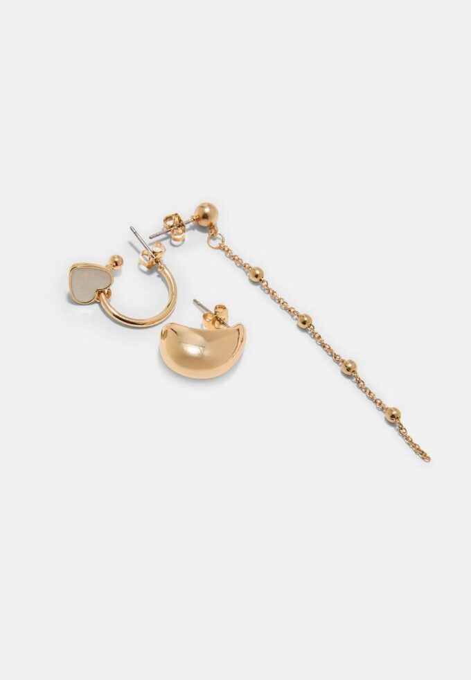 Set di 9 orecchini a cuore e a cerchio