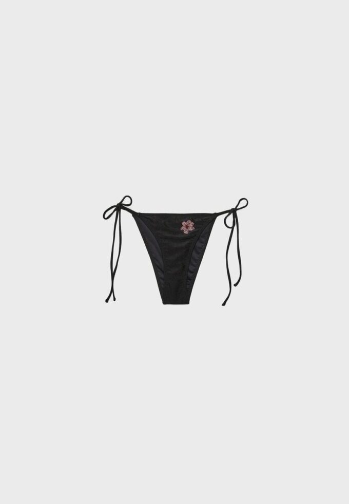 Slip bikini brasiliano con ricamo floreale