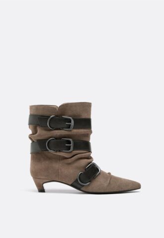 Stivaletti in pelle con tacco basso e cintura