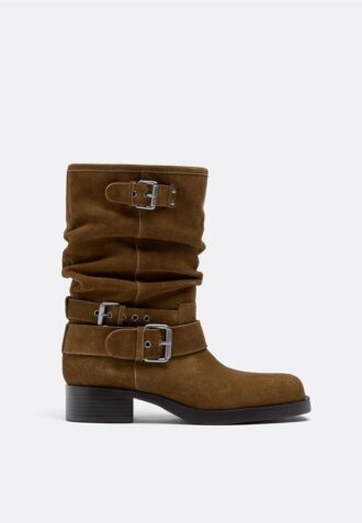 Stivaletti piatti in pelle con fibbia