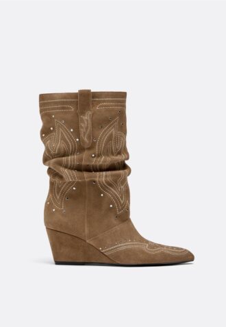 Stivali con tacco a zeppa in pelle