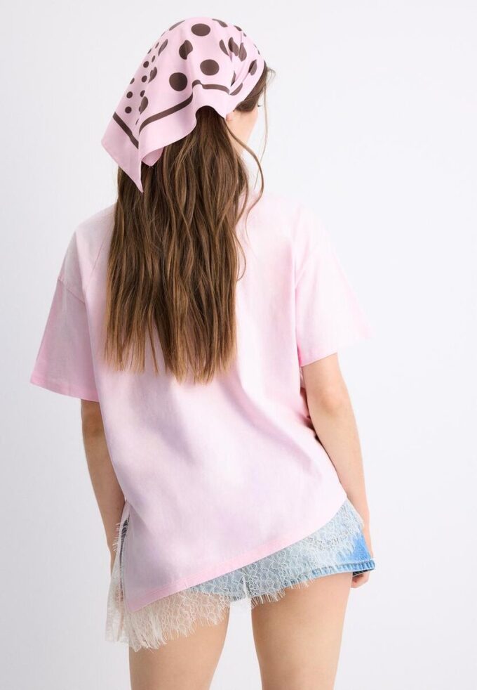 T-shirt a maniche corte con orlo in pizzo