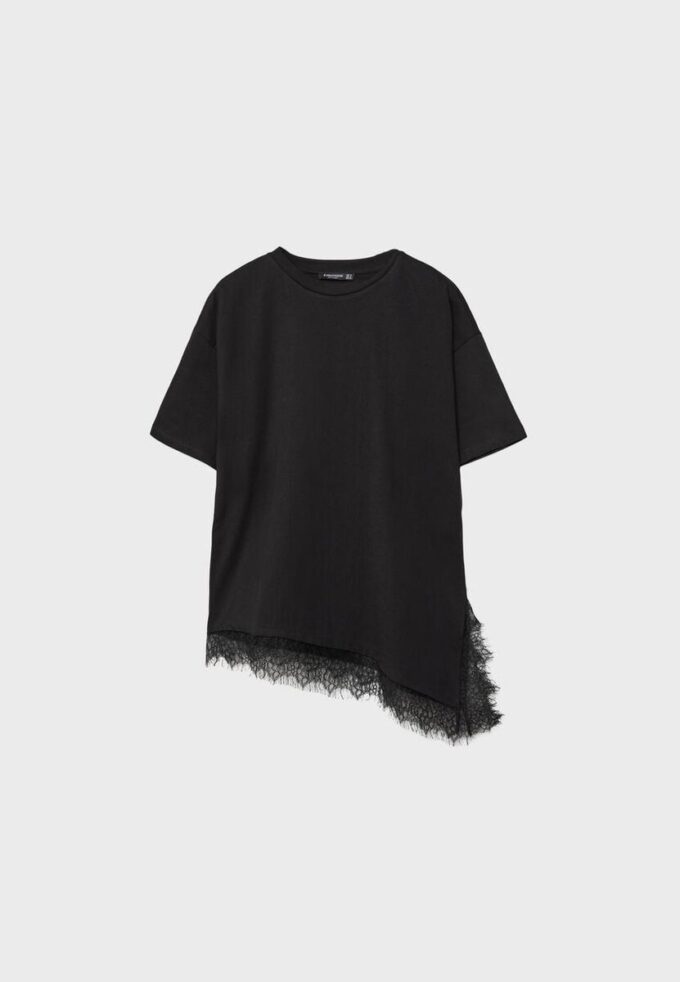 T-shirt a maniche corte con orlo in pizzo T-shirt a maniche corte con orlo in pizzo