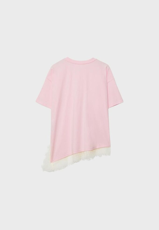 T-shirt a maniche corte con orlo in pizzo