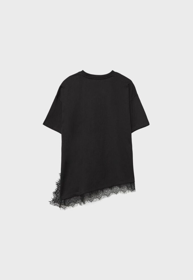T-shirt a maniche corte con orlo in pizzo T-shirt a maniche corte con orlo in pizzo