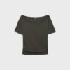 T-shirt a maniche corte con scollo a barchetta e arricciature