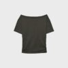 T-shirt a maniche corte con scollo a barchetta e arricciature