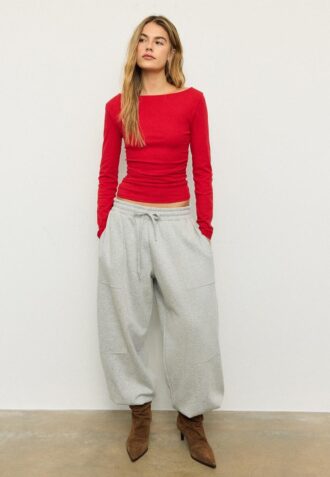 T-shirt a maniche lunghe con arricciatura