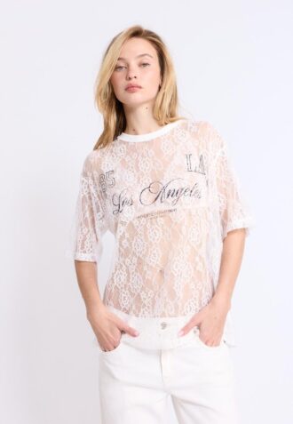 T-shirt oversize in pizzo con dettagli grafici