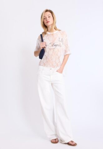 T-shirt oversize in pizzo con dettagli grafici