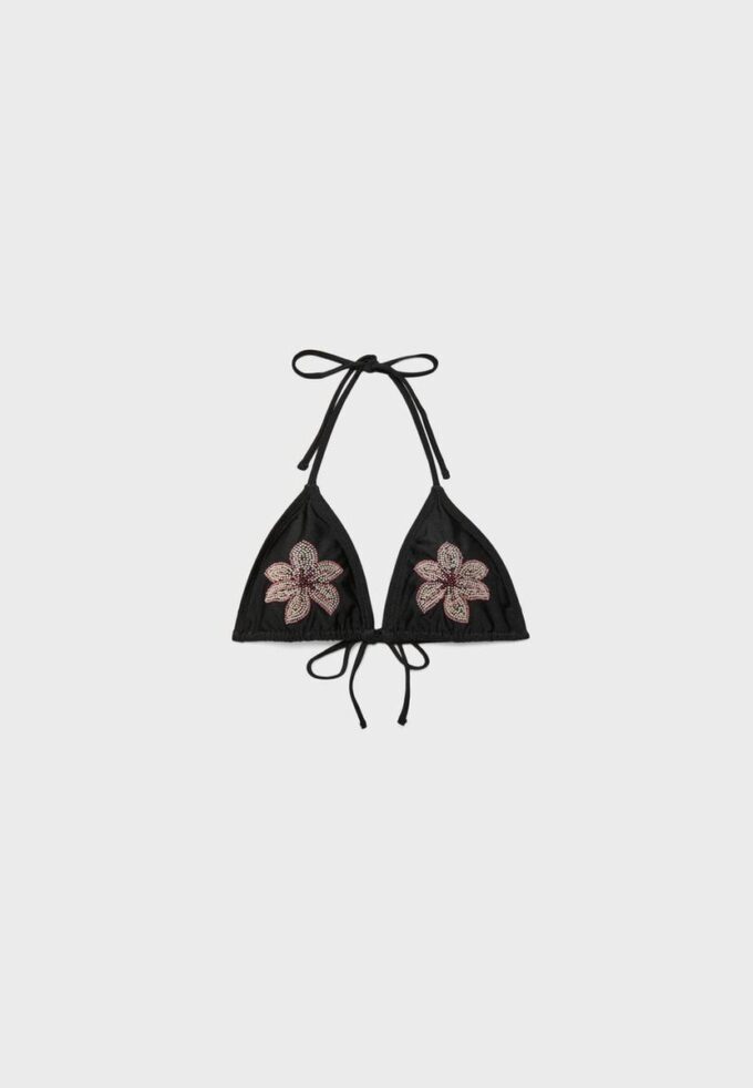 Top bikini a triangolo con fiori ricamati Top bikini a triangolo con fiori ricamati
