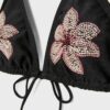 Top bikini a triangolo con fiori ricamati Top bikini a triangolo con fiori ricamati
