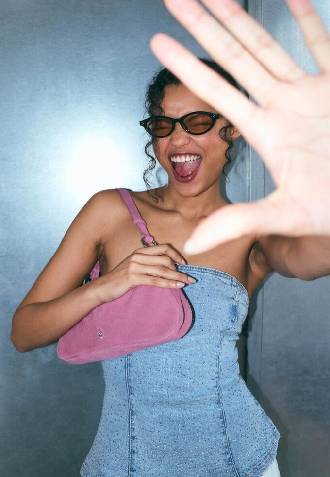 Top bustier in denim luccicante