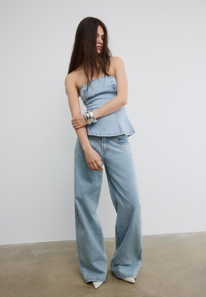 Top bustier in denim luccicante