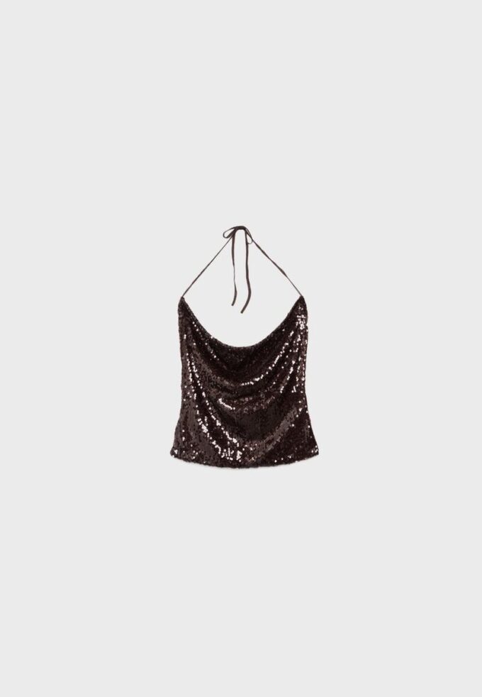 Top con scollo all’americana e paillettes
