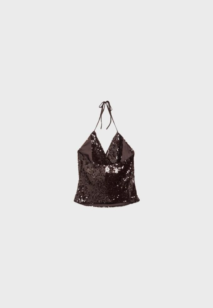 Top con scollo all’americana e paillettes
