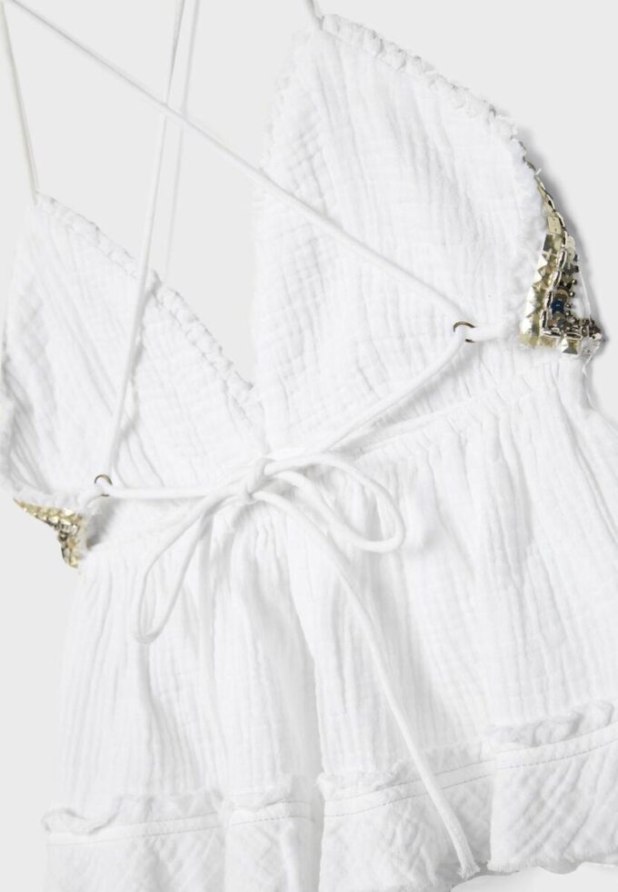 Top con volant e perline