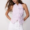 Top halter con nodo semi-increspato in stile qipao Top halter con nodo semi-increspato in stile qipao
