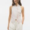 Top halter con nodo semi-increspato in stile qipao