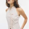 Top halter con nodo semi-increspato in stile qipao