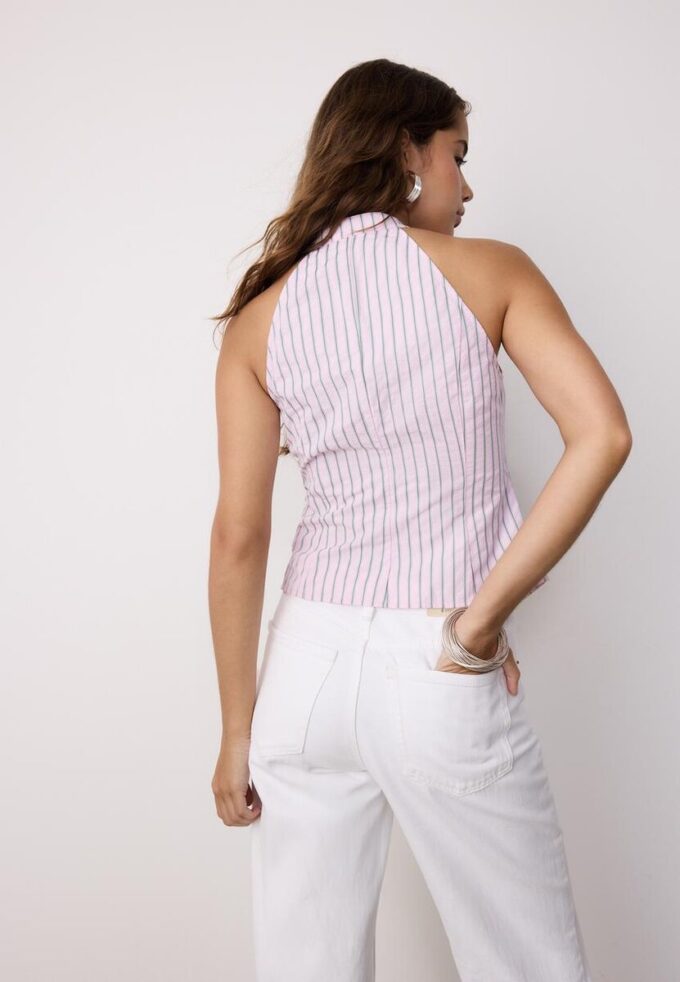 Top halter con nodo semi-increspato in stile qipao Top halter con nodo semi-increspato in stile qipao