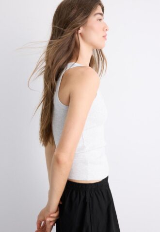 Top in cotone a costine con scollo a vogatore