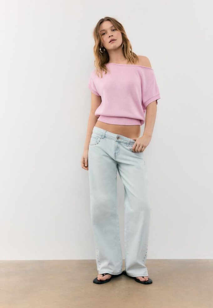 Top in maglia rustica con scollo a barchetta Top in maglia rustica con scollo a barchetta