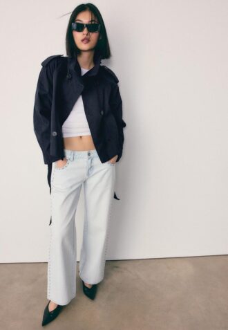 Trench a collo alto con cintura