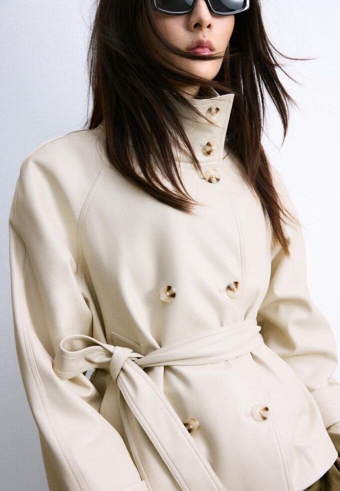 Trench a collo alto effetto pelle Trench a collo alto effetto pelle
