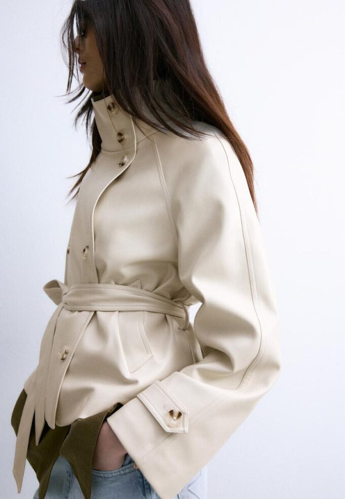 Trench a collo alto effetto pelle Trench a collo alto effetto pelle