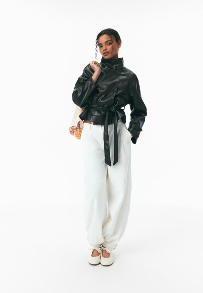 Trench a collo alto effetto pelle Trench a collo alto effetto pelle