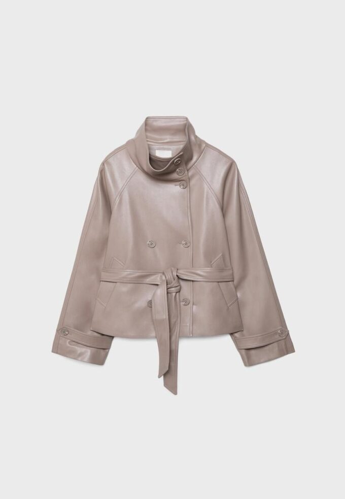 Trench a collo alto effetto pelle Trench a collo alto effetto pelle