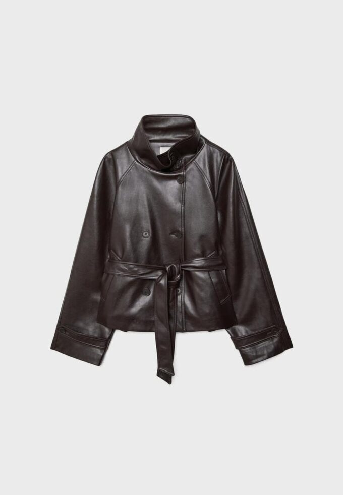 Trench a collo alto effetto pelle Trench a collo alto effetto pelle