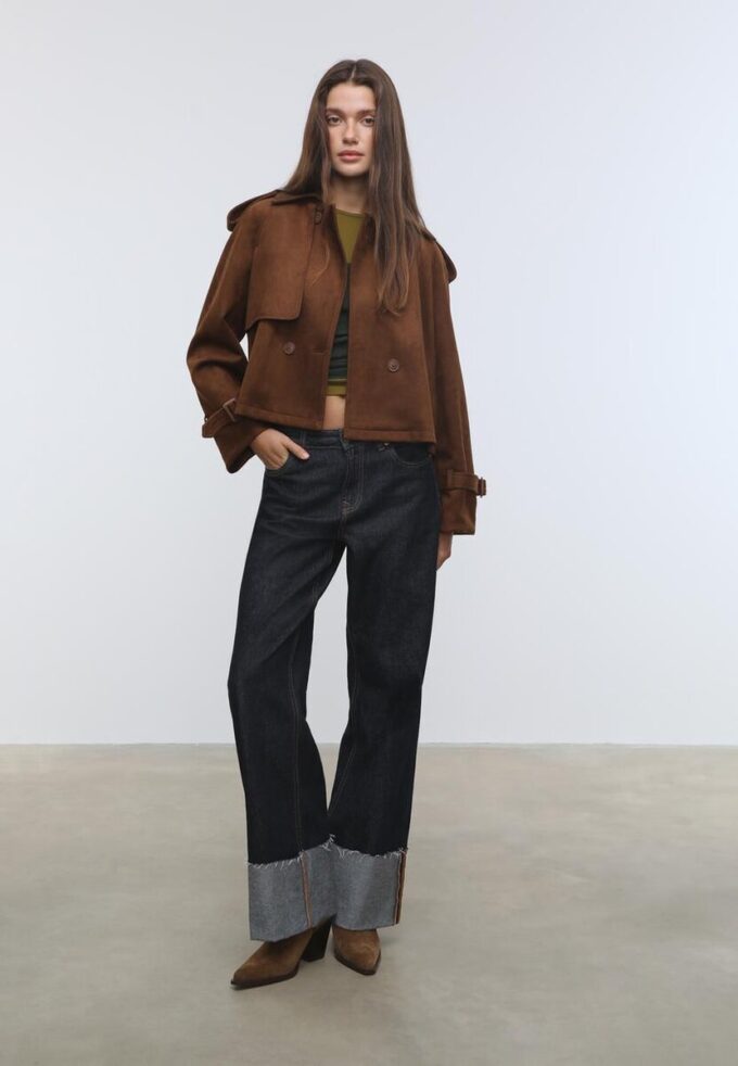 Trench corto in finta pelle scamosciata