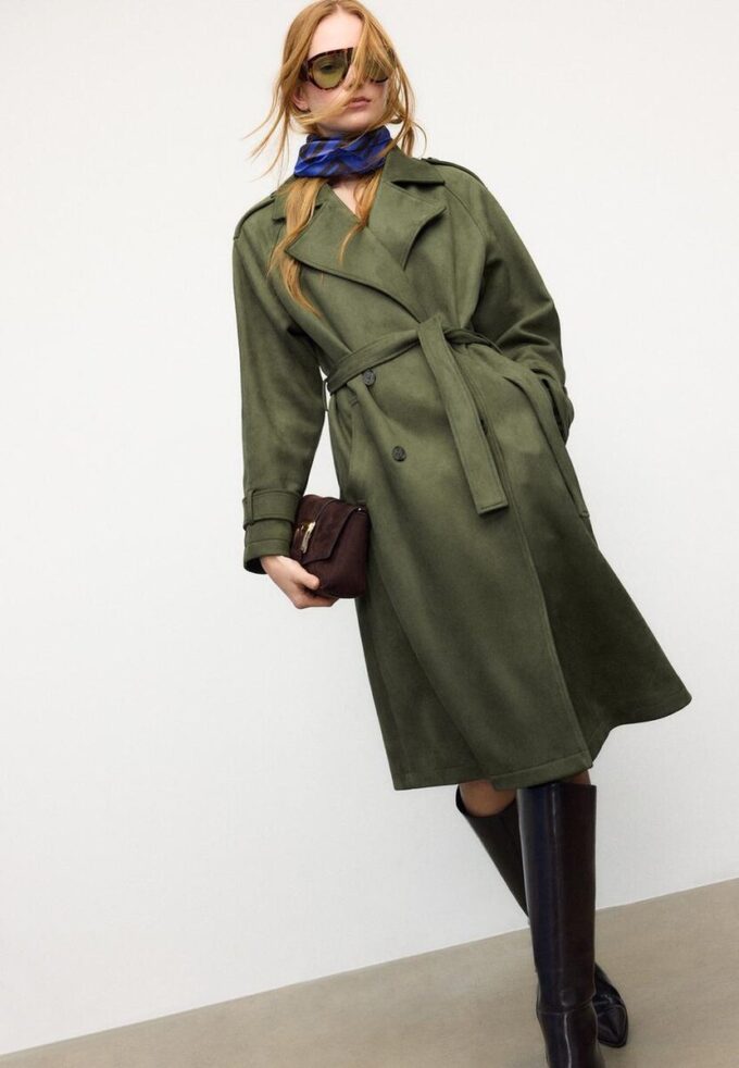 Trench lungo in ecopelle scamosciata