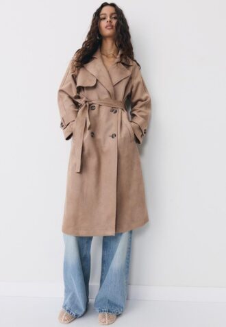 Trench lungo in ecopelle scamosciata