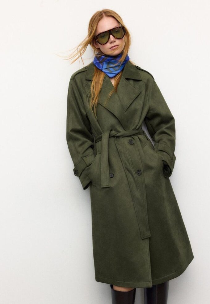 Trench lungo in ecopelle scamosciata