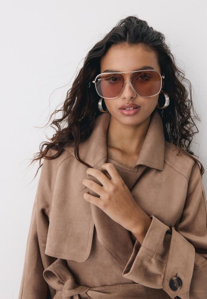 Trench lungo in ecopelle scamosciata