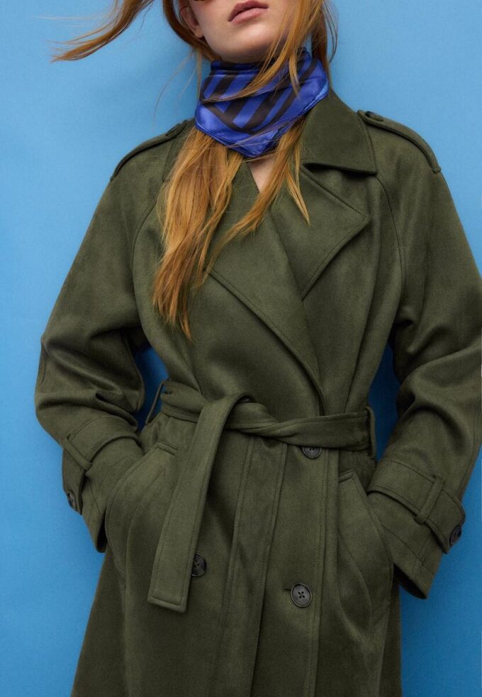 Trench lungo in ecopelle scamosciata