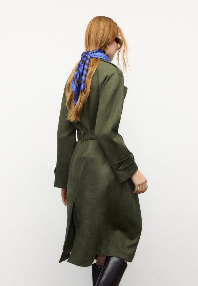 Trench lungo in ecopelle scamosciata