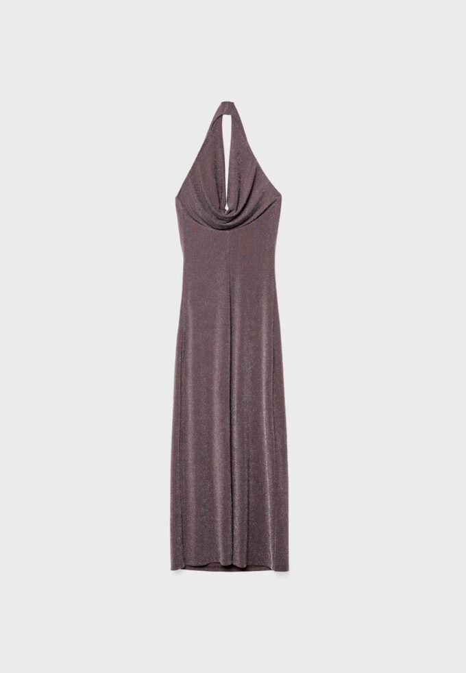 Vestito midi con scollo all’americana e fili metallici