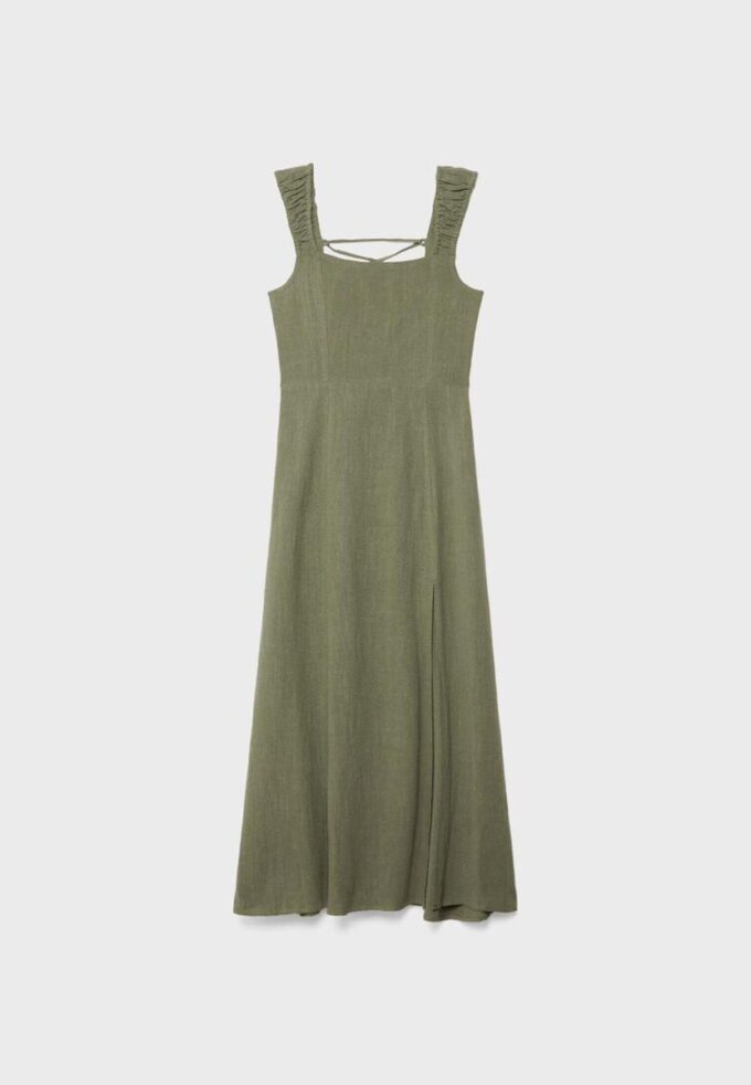 Vestito midi con scollo incrociato effetto lino