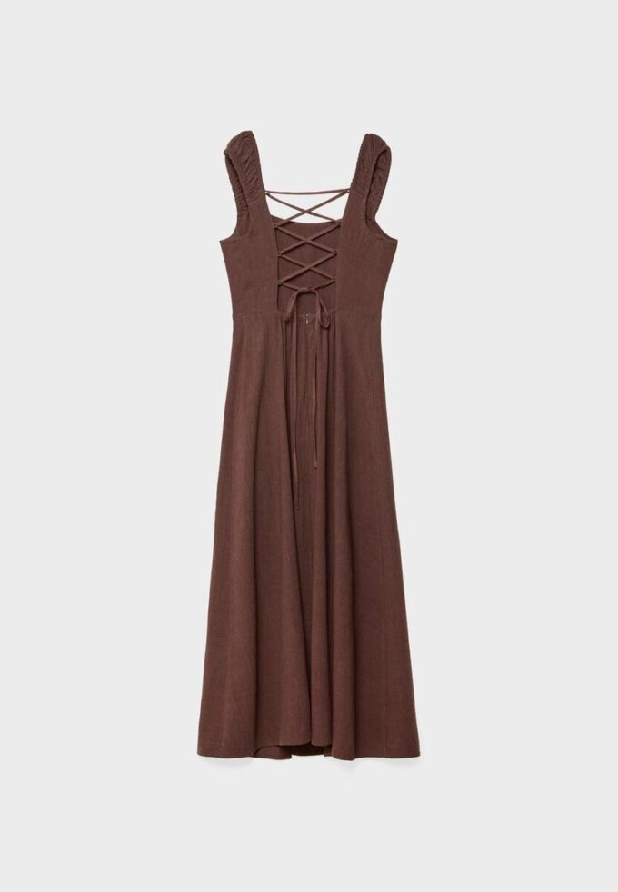 Vestito midi con scollo incrociato effetto lino