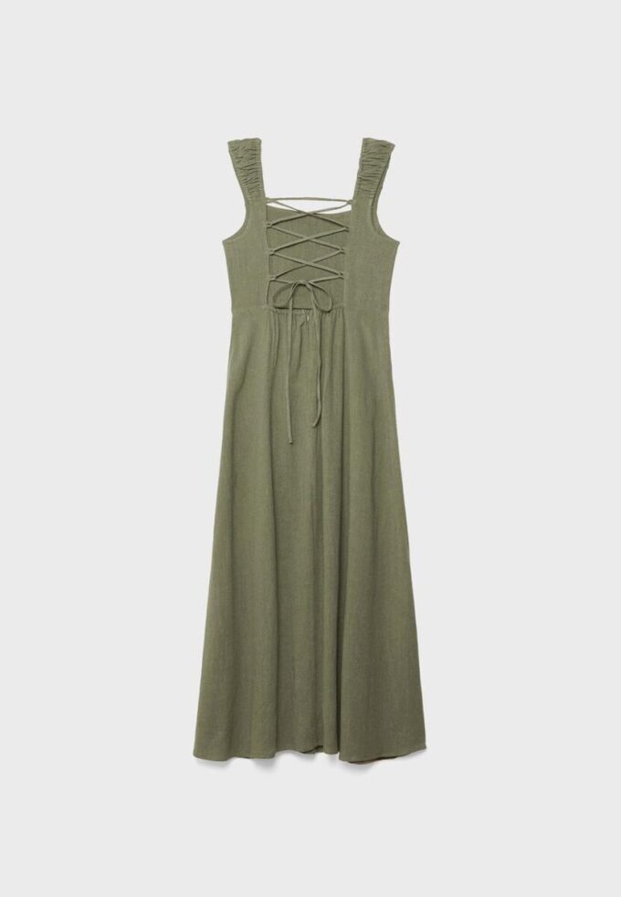 Vestito midi con scollo incrociato effetto lino