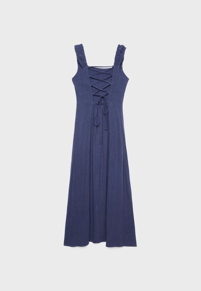 Vestito midi con scollo incrociato effetto lino